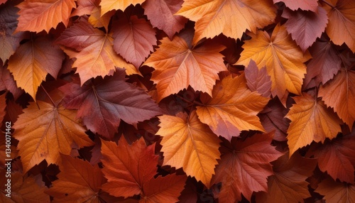 Fall Leaves Display in Burnt Orange, Deep Red, and Golden Yellow, Nature Photography, Autumn Vibes, Close-Up View