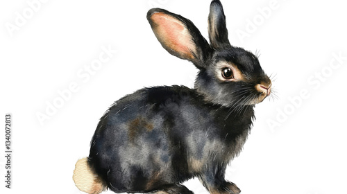 black rabbit sitting watercolor isolated on white background