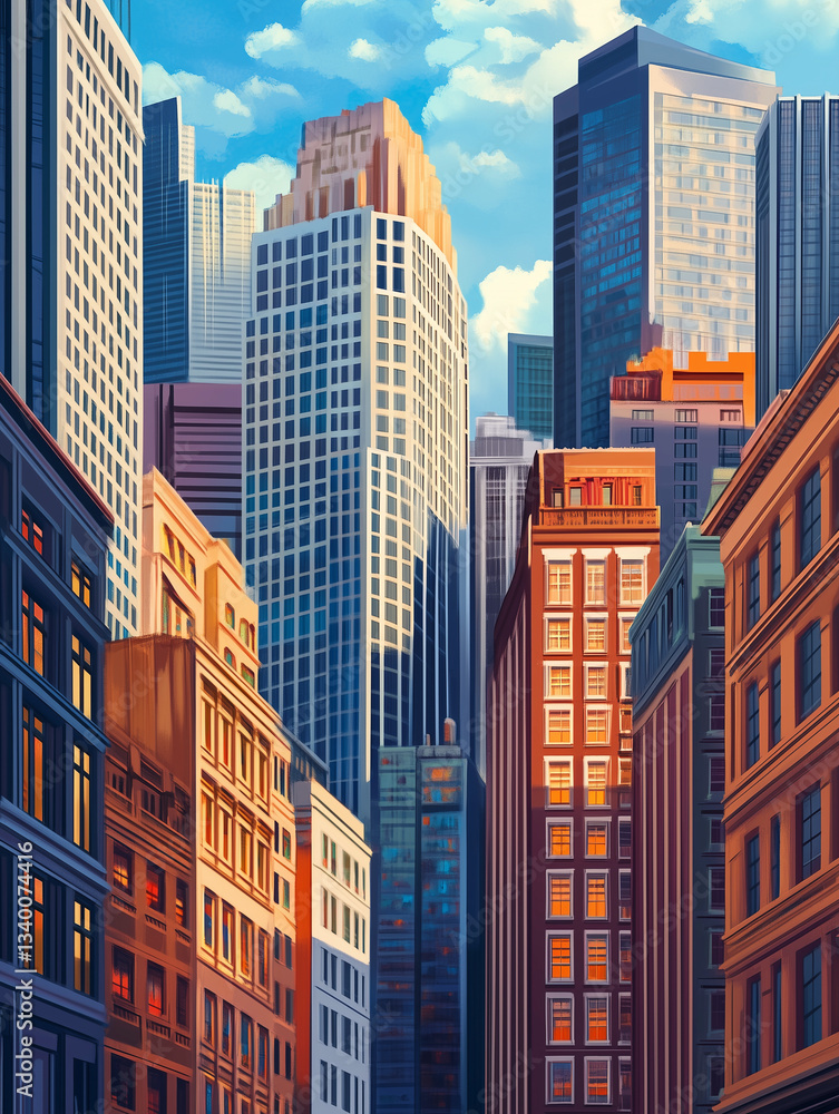 A picturesque cityscape featuring modern and classical high-rise buildings A picturesque cityscape featuring modern and classical high-rise buildings
