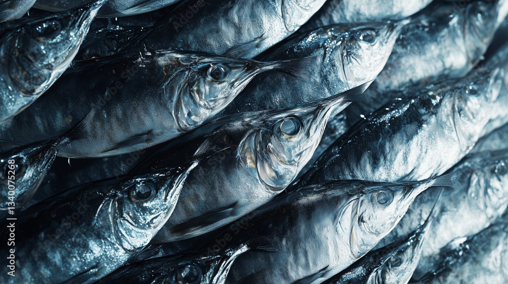 Fototapeta premium Photo with a large number of fish filling the background with no margins 