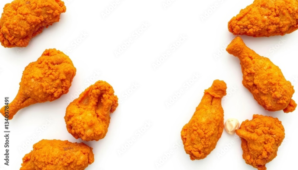 Crispy fried chicken arranged in the shape of letter A, isolated on white, junk food, chicken Crispy fried chicken arranged in the shape of letter A, isolated on white, junk food, chicken