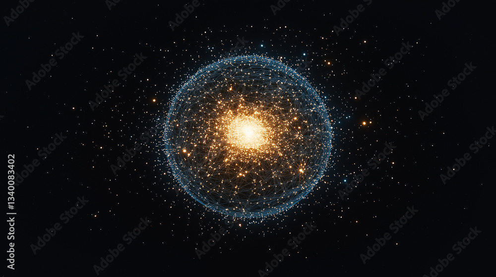 Fototapeta premium Cosmic Glow: An abstract digital depiction of a luminous celestial body, radiating an aura of mystery and wonder against a backdrop of a star field. 