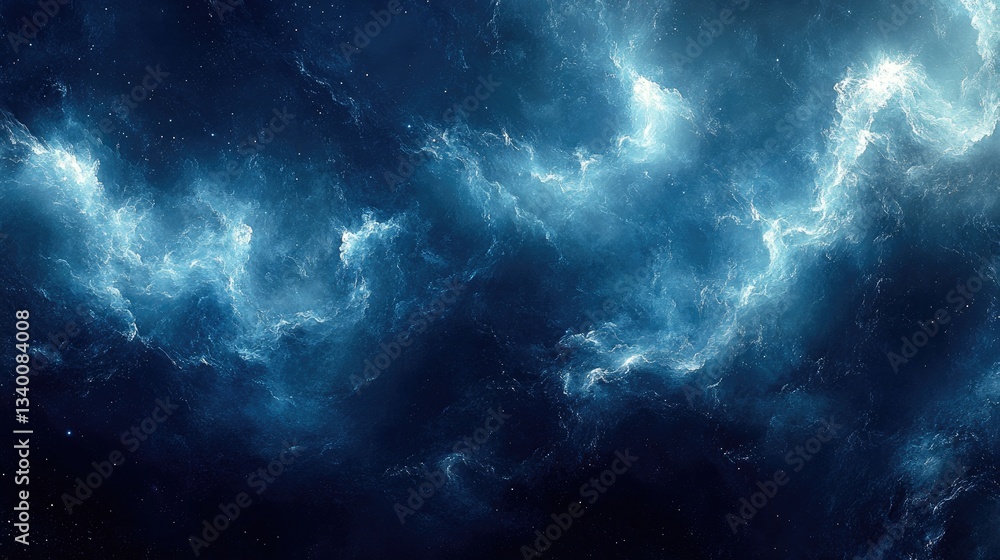 Cosmic nebula, swirling blue and white clouds in deep space Cosmic nebula, swirling blue and white clouds in deep space