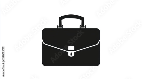 Black solid briefcase pictogram on white, business or professional content