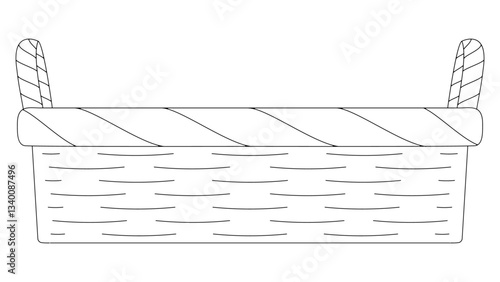 モノクロ線画の横向きバスケットかごのイラスト素材