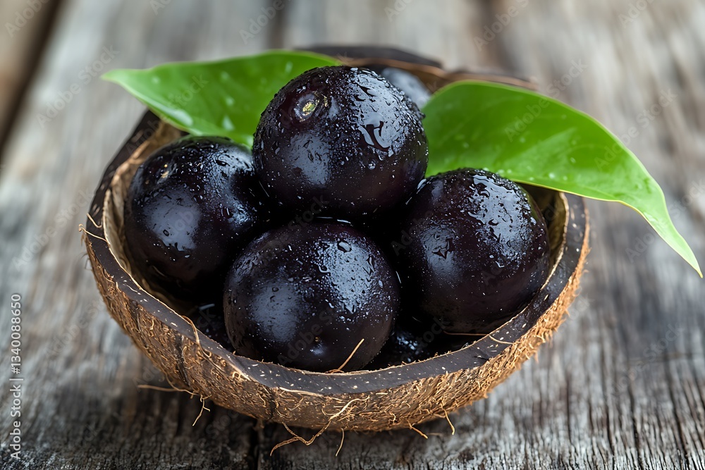 Fresh blackberry in coconut bowl on rustic wooden background. Fresh blackberry in coconut bowl on rustic wooden background.