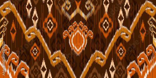Ethnic ikat seamless pattern.beautiful pattern. floral embroidery, bohemian style, abstract flower art print. ethnic ikat abstract art. seamless fabric. ikat design for fabric, wallpaper, clothing.	