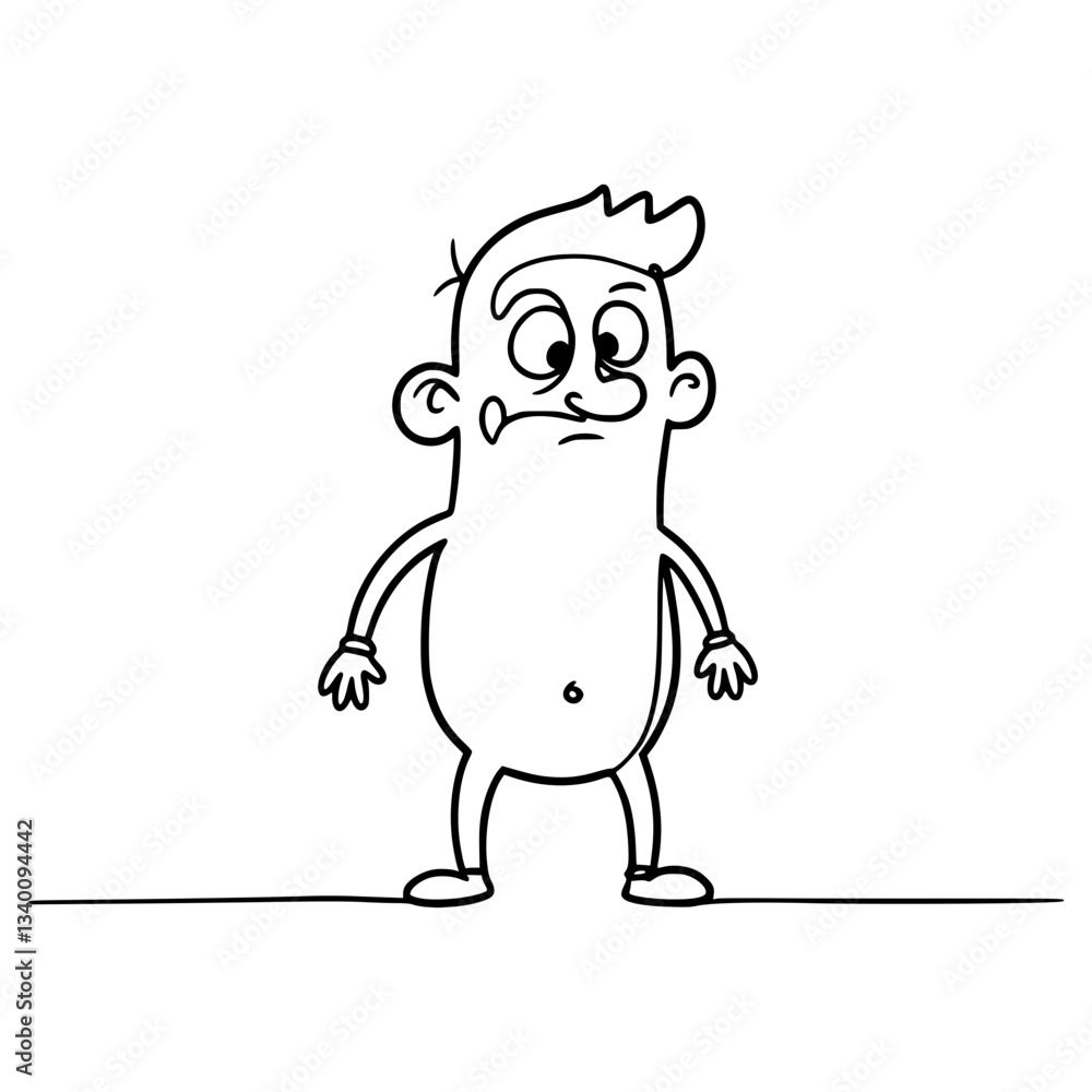 Naklejka premium Grumpy Cartoon Character with Spiky Hair: Simple Black and White Line Drawing for Animation Projects