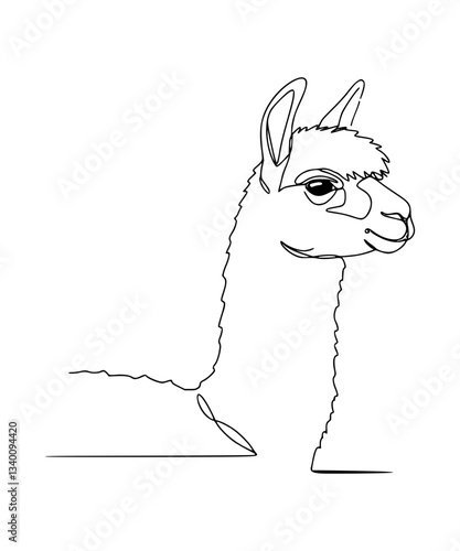 Lama | Elegant Llama Line Drawing: Simple Black and White Illustration of Llama Profile with Long Ears 