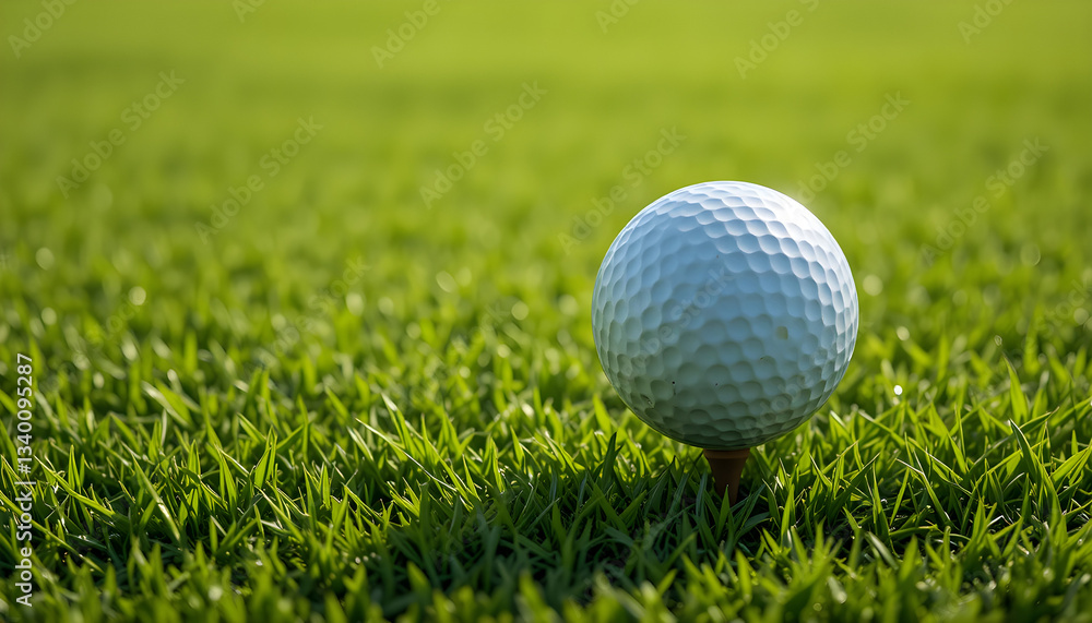 A striking image of a golf ball set against a lush, impeccably maintained green field, perfect for premium golf promotions and professional sports photography A striking image of a golf ball set against a lush, impeccably maintained green field, perfect for premium golf promotions and professional sports photography