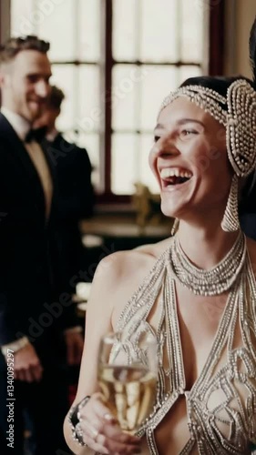 Elegant 1920sthemed party with laughter, glamour, and vibrant social interactions