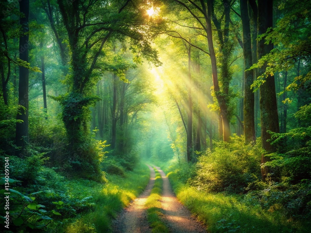 Enchanting Forest Pathway: Double Exposure Nature Serenity Stock Photo Enchanting Forest Pathway: Double Exposure Nature Serenity Stock Photo