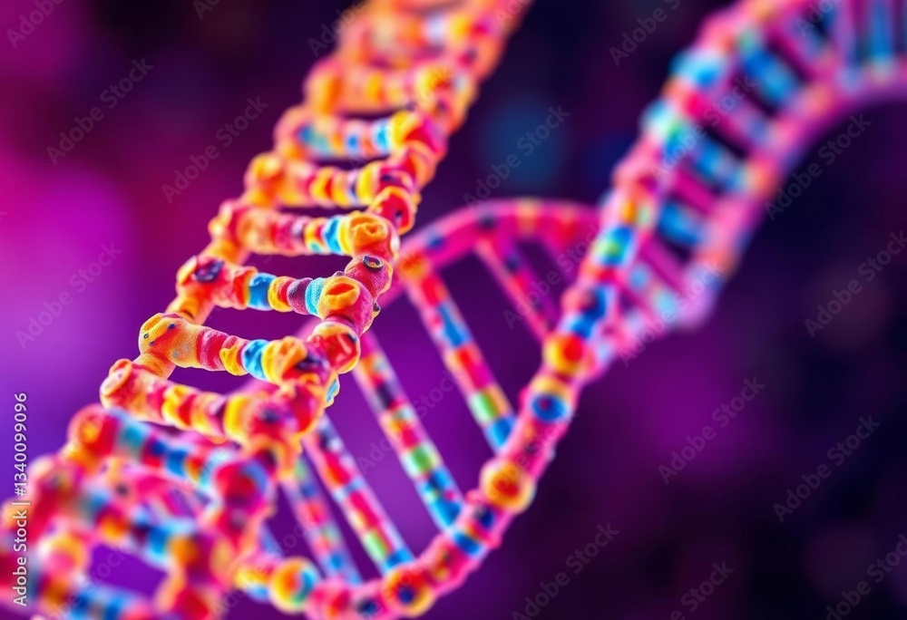Microscopic view of DNA strands, vibrant colors, synthetic biology, biomedical engineering Microscopic view of DNA strands, vibrant colors, synthetic biology, biomedical engineering