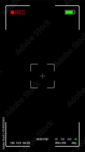 REC Overlay with Additional Camera Settings Vertical Video Recording Camera Screen Effect