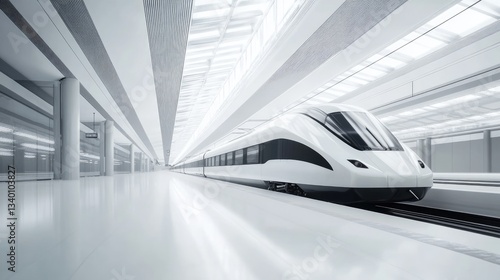 Modern White Train at a Sleek Train Station