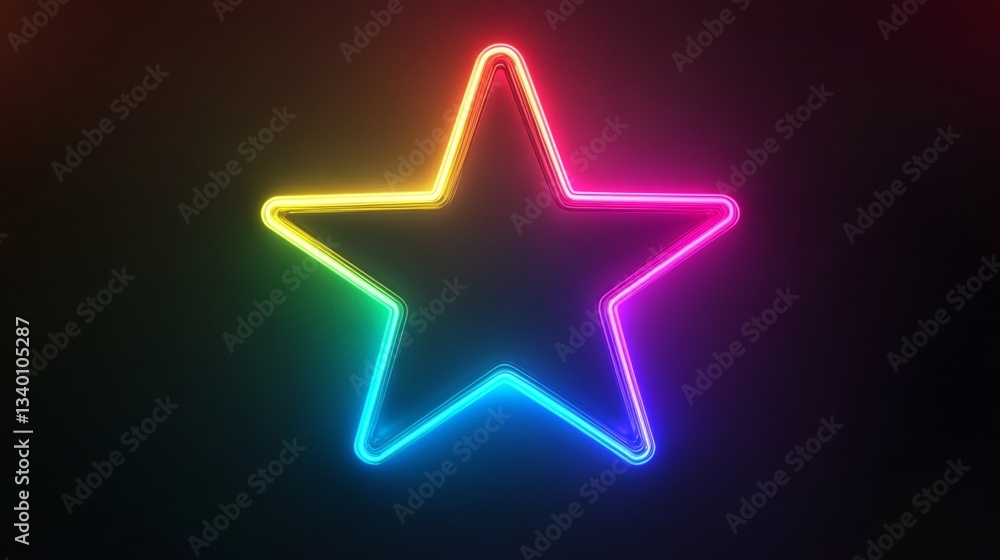 Obraz premium Glowing neon star with multicolor outline on dark background. Artistic design concept