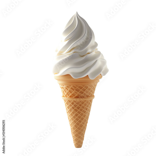 Delicious Vanilla Soft Serve Ice Cream Cone on Transparent Background – Tempting Summer Dessert Treat