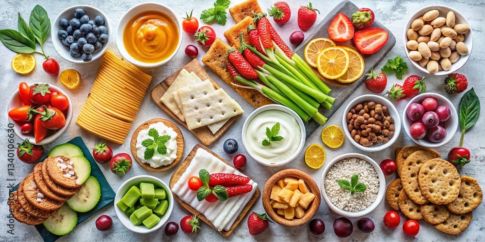Fast Snacks & Healthy Light Bites: Flat Lay Food Photography Banner Fast Snacks & Healthy Light Bites: Flat Lay Food Photography Banner