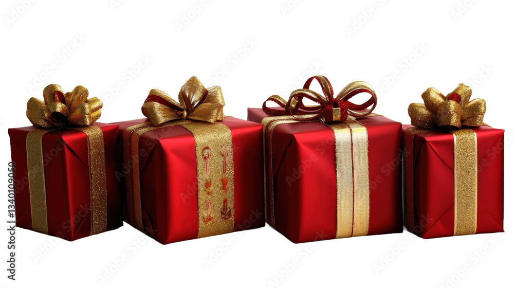 Fototapeta premium A stack of green and red boxes with red bows on top