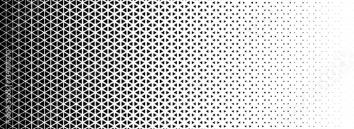 Triangle halftone gradient texture. Geometric triangular tech pattern background. Black abstract vanishing gradation wallpaper. Vector fading mosaic pop art backdrop for poster, banner, booklet, flyer