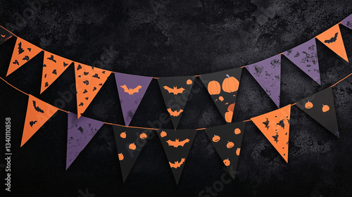 Halloween Party Bunting with Bats and Pumpkins – Spooky Festive Decoration