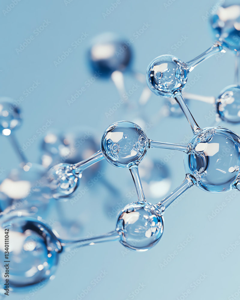 Close-up view of transparent molecular structure on blue background. Close-up view of transparent molecular structure on blue background.