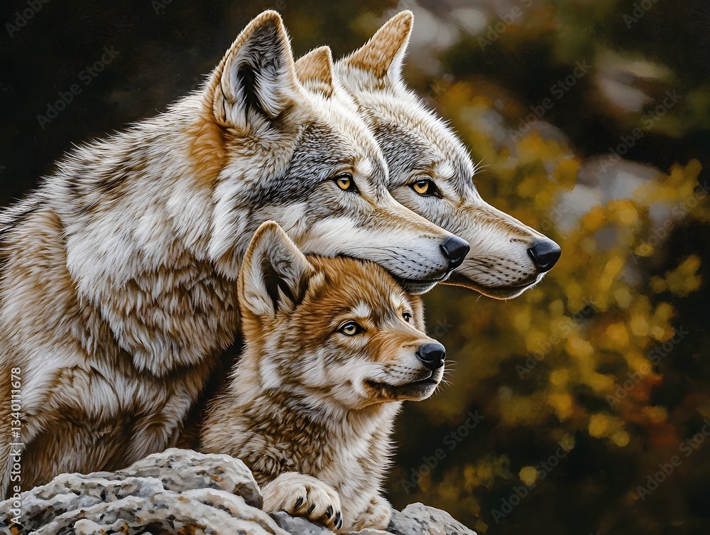 Obraz premium Wolves sharing a tender moment in the wilderness
