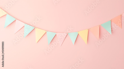 Pastel Party Bunting with Confetti – Soft Festive Celebration Background