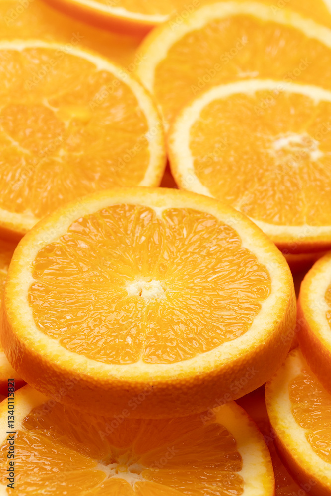 Heap of sliced navel orange. Close up shot Heap of sliced navel orange. Close up shot