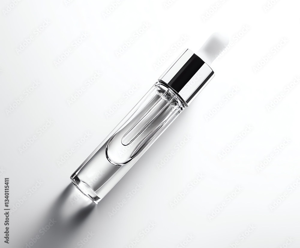 Elegant transparent serum bottle with pipette on white background. Elegant transparent serum bottle with pipette on white background.