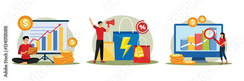 Sales forecasting concept. Flash sale. Sales index.