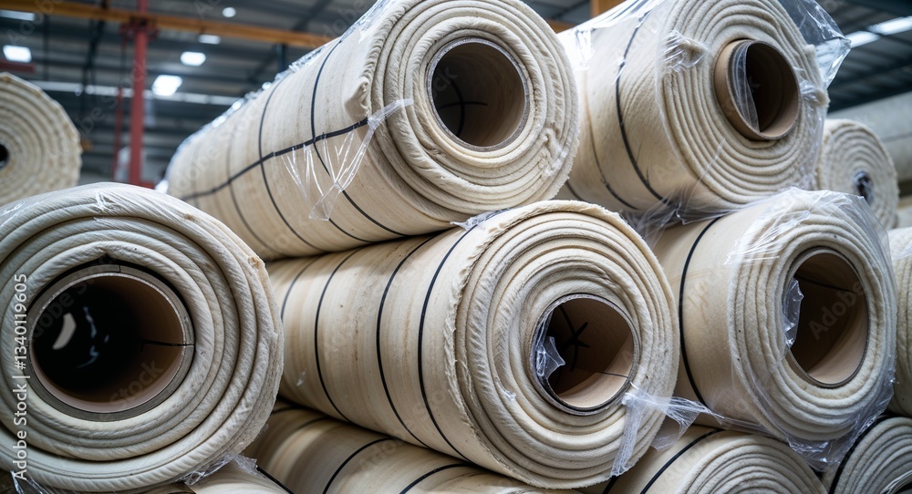 Large Rolls of Insulation Material Wrapped in Plastic Cover