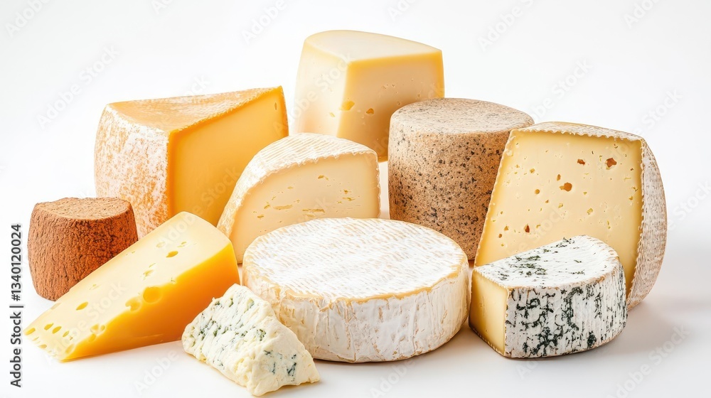 Fototapeta premium Gourmet Cheese Board Variety with Premium Selection of International Cheeses Professionally Arranged for Culinary Photography