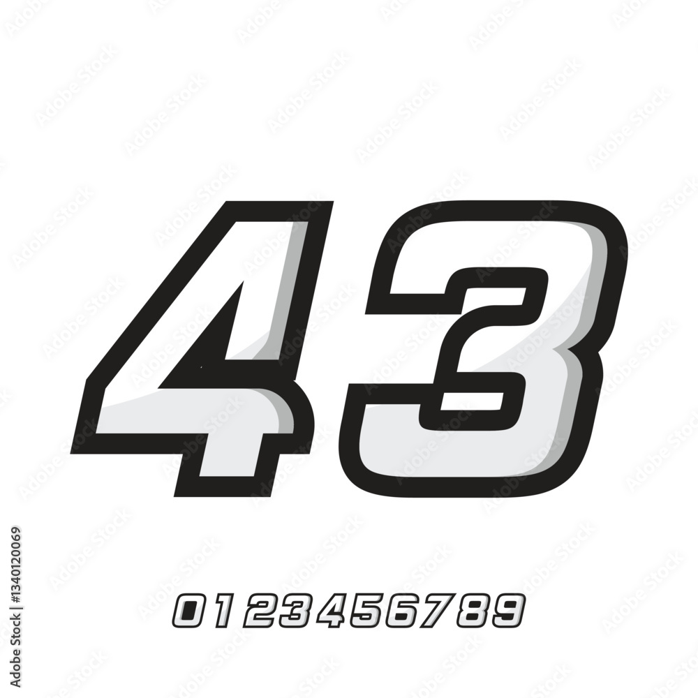 Racing logo number 43 in black and white on white background for racing, sports, jersey t-shirts Racing logo number 43 in black and white on white background for racing, sports, jersey t-shirts