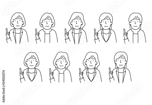 ジャケット、ビジネスカジュアルを着た40から50代女性のシンプルな線画イラスト