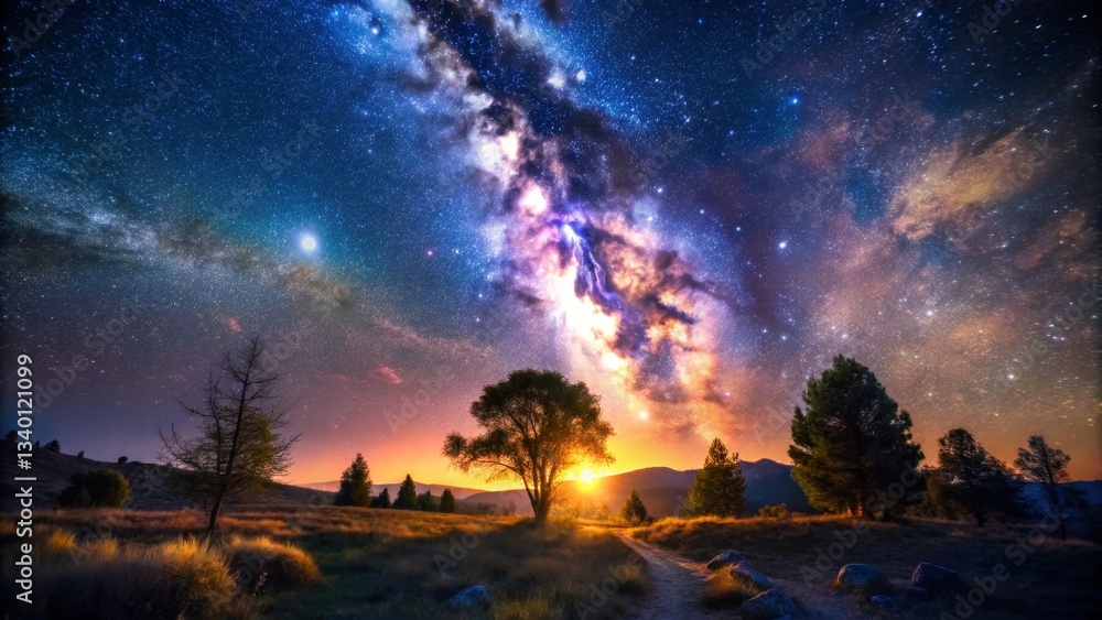 Fototapeta premium Milky Way Over Rural Landscape