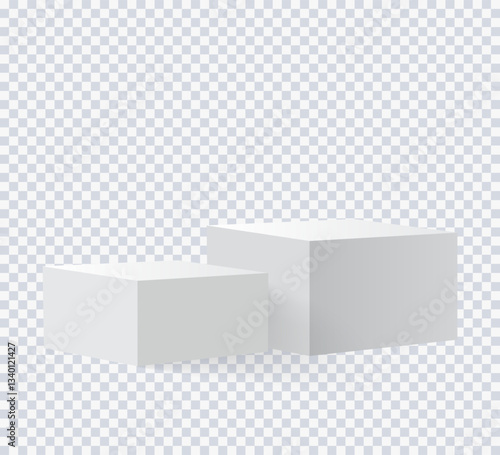 Two blank square podiums stand to show products on transparent background, Vector illustration.