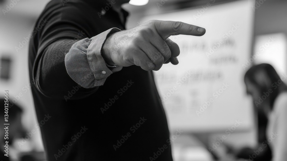 A man points to the right direction during a presentation A man points to the right direction during a presentation
