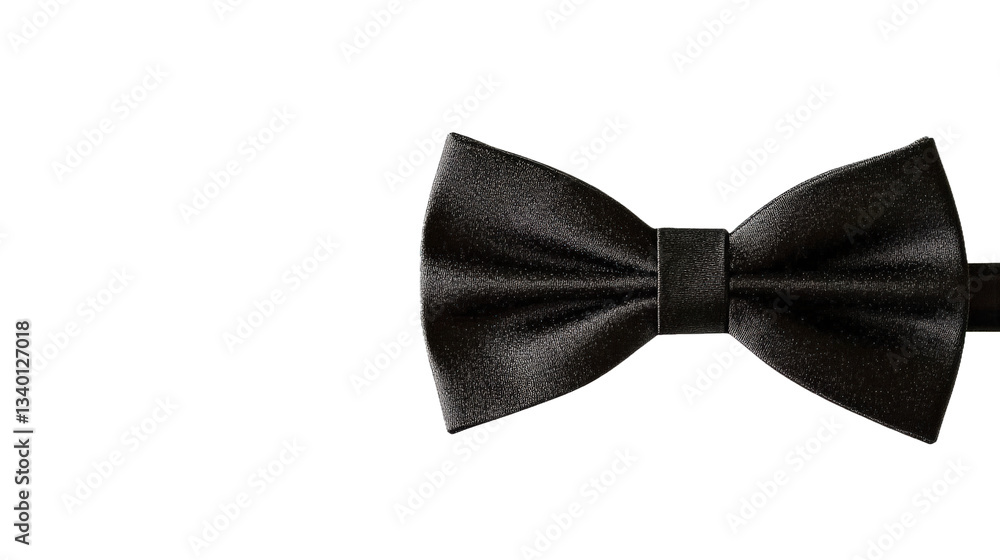 A black bow tie is placed on a white background. A black bow tie is placed on a white background.