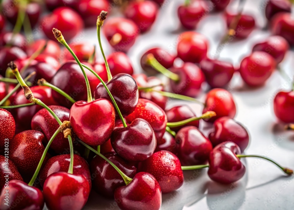 Freshly Harvested Cherries: Vibrant Red Minimalist Photo Freshly Harvested Cherries: Vibrant Red Minimalist Photo