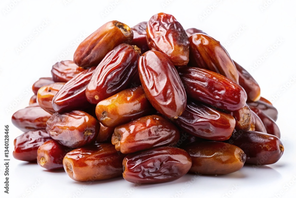 Fresh Medjool Dates, Glossy Pile, Isolated on White Background - Stock Photo Fresh Medjool Dates, Glossy Pile, Isolated on White Background - Stock Photo