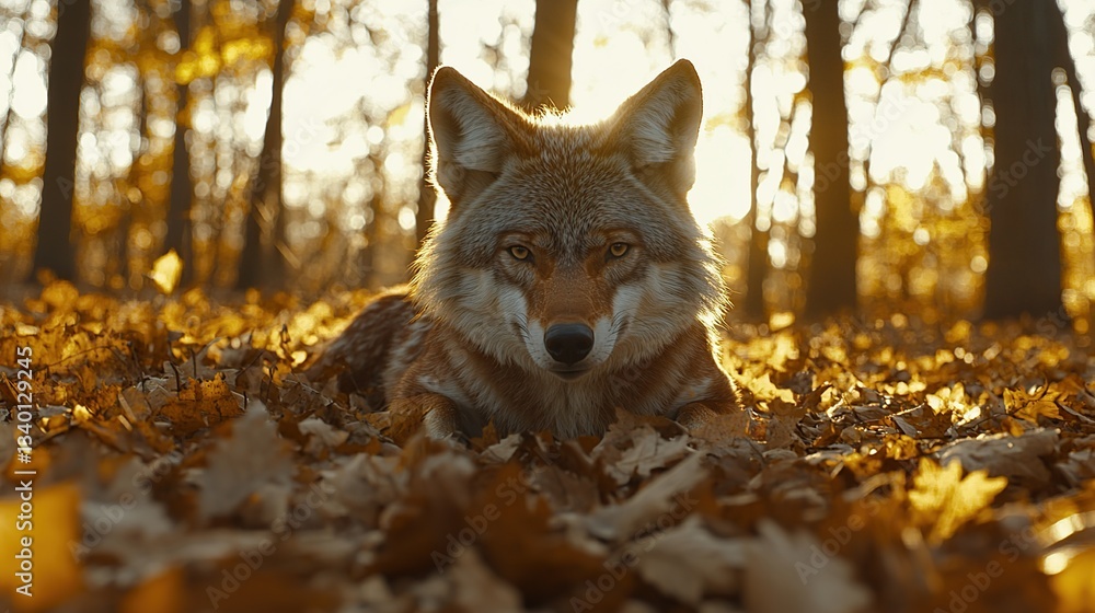 Fototapeta premium Coyotes in autumn forest