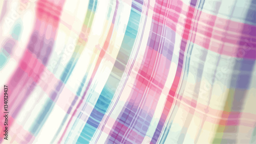 Close-up shot of a pastel-colored plaid fabric. The image shows a blurred, slightly out-of-focus texture with diagonal lines creating a plaid pattern. The colors are predominantly pastel shades of