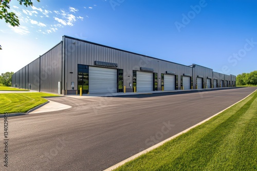 Wallpaper Mural Modern distribution center with clean metal paneling, large loading bays, and a smooth asphalt driveway Torontodigital.ca