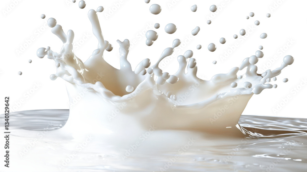 A splash of milk is shown on a white background A splash of milk is shown on a white background