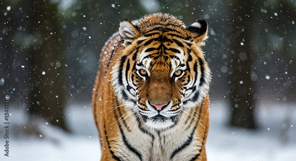 Obraz premium Majestic Tiger in a Snowy Winter Landscape. Generative Ai
