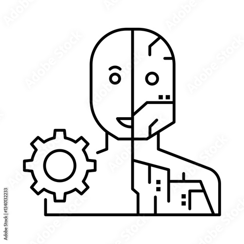 Robot Icon – Human-Like Figure with Gear Representing the Automation and Robotics Evolution. 