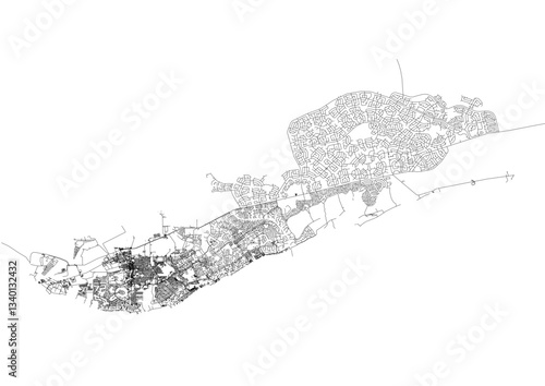 Vector map highway in freeport city,Bahamas with black and white color