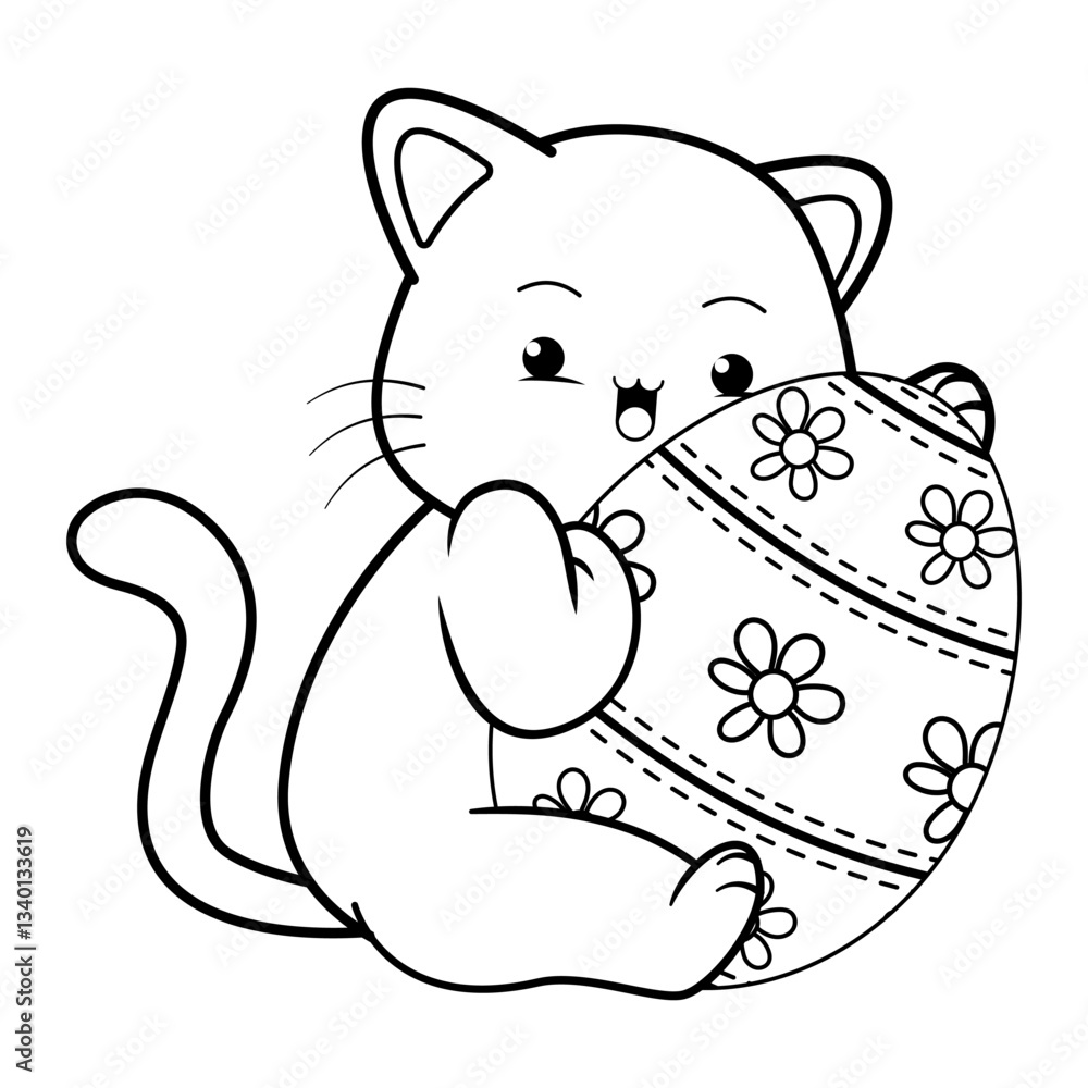 Fototapeta premium Easter coloring page with cat