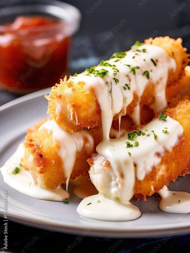 an AI Image Generator, Golden Crispy Fried Sticks with Creamy Cheese an AI Image Generator, Golden Crispy Fried Sticks with Creamy Cheese